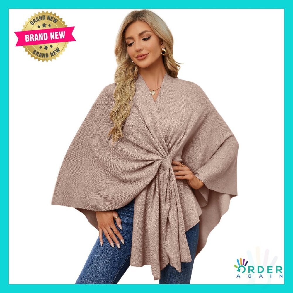 Elegant Open Front Poncho Sweater Shawl Wrap Soft Double Knit Versatile
